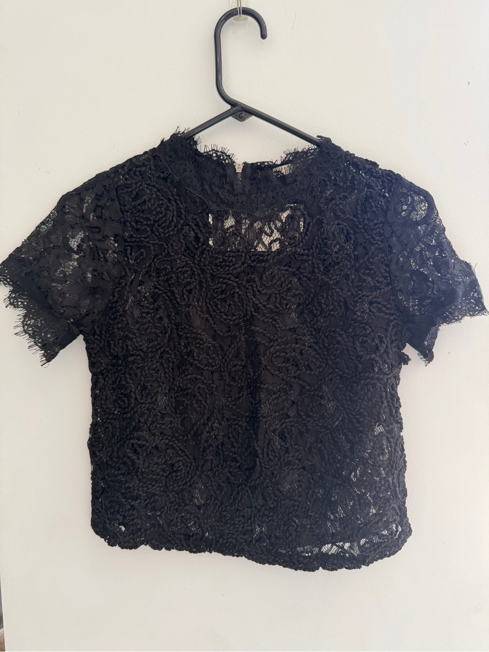 Zara Black Floral Lace Short-Sleeve Top